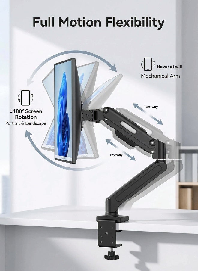 Computer monitor stand, fully movable rotating monitor arm with gas spring, suitable for 17 inch to 32 inch monitors (2kg to 9kg), VESA75*75mm,100*100mm, Monitor stand (black)